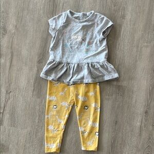 Gray Elephant Top and Yellow Animal Print Leggings Set